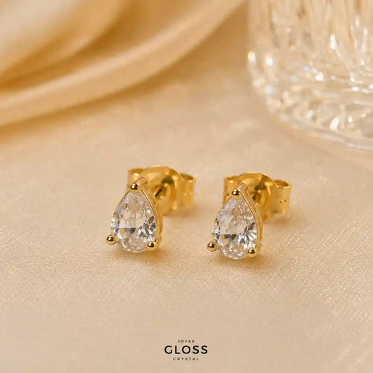 Aros Fresia Baño de Oro 18k - Joyas Gloss Crystal
