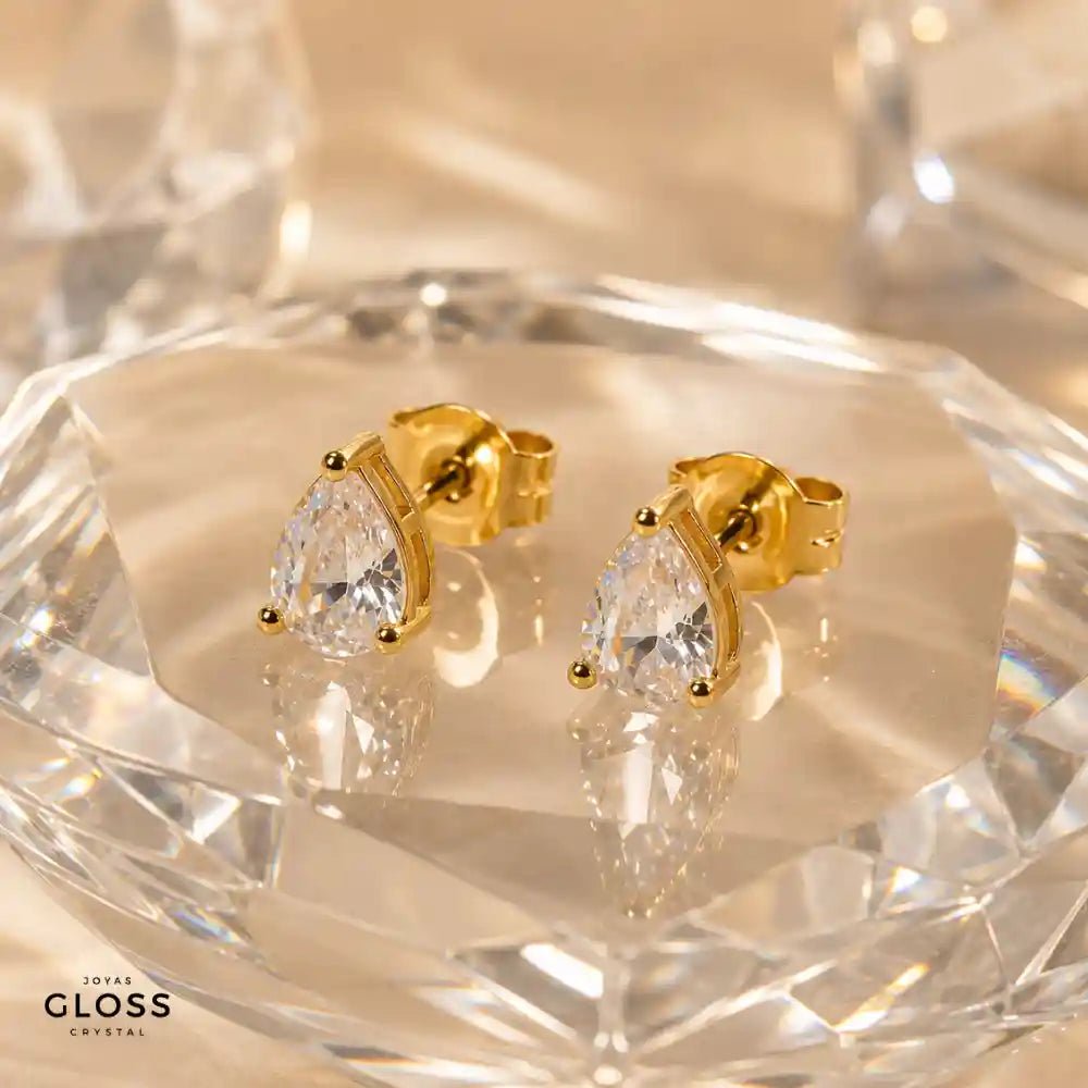 Aros Fresia Baño de Oro 18k - Joyas Gloss Crystal