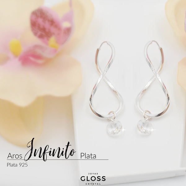 Aros Infinito Crystal Plata - Joyas Gloss Crystal