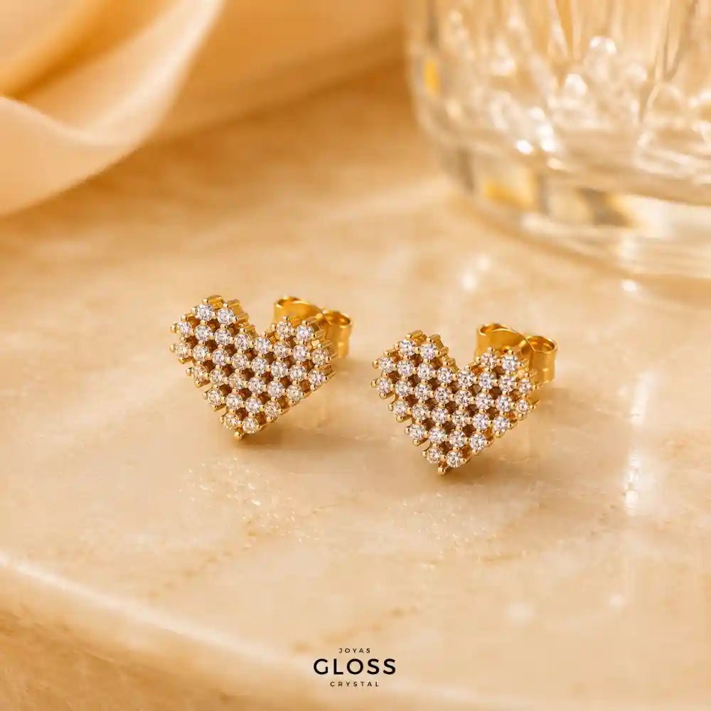 Aros Lumina Corazón Enchape Oro 18k. - Joyas Gloss Crystal