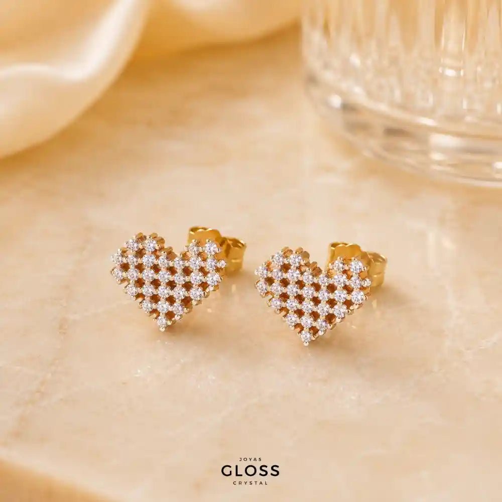 Aros Lumina Corazón Enchape Oro 18k. - Joyas Gloss Crystal