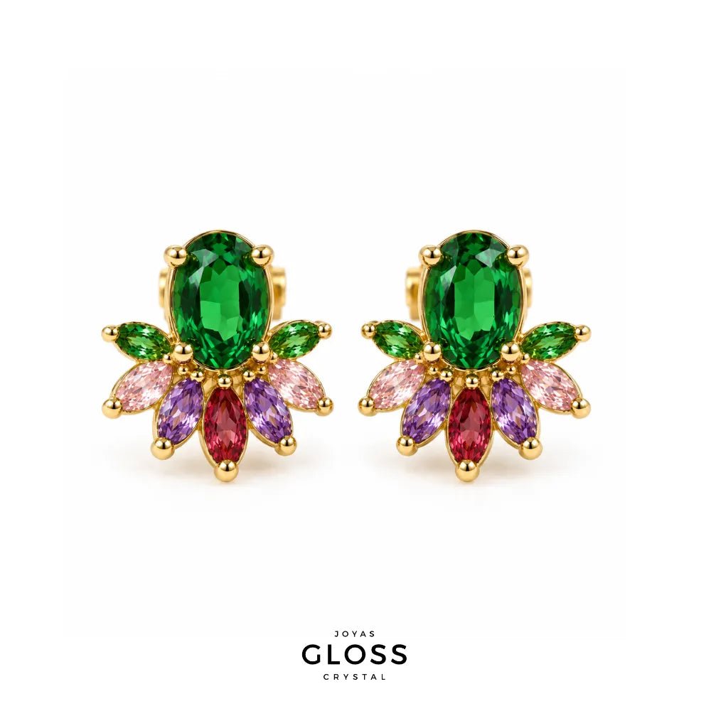 Aros Mallorca Esmeralda Oro 18k - Joyas Gloss Crystal