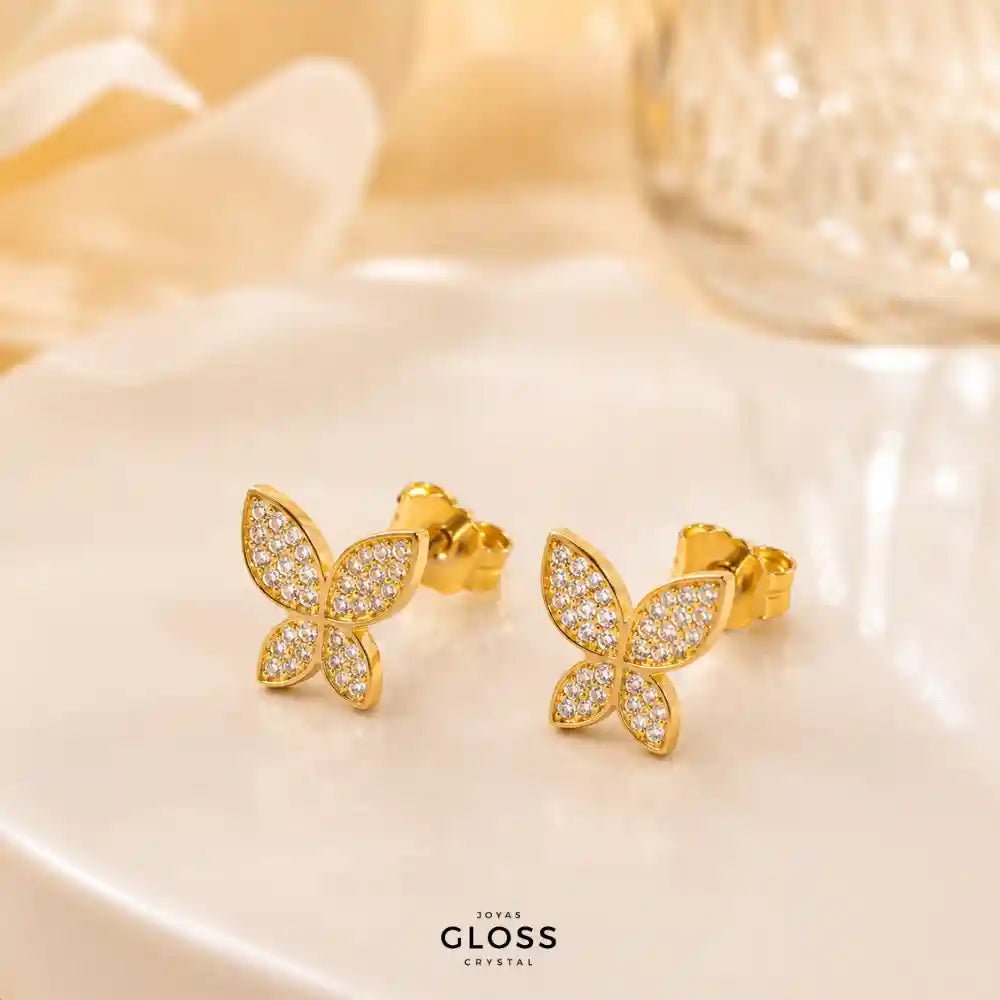 Aros Mariposita Baño de Oro 18k - Joyas Gloss Crystal