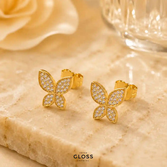 Aros Mariposita Baño de Oro 18k - Joyas Gloss Crystal