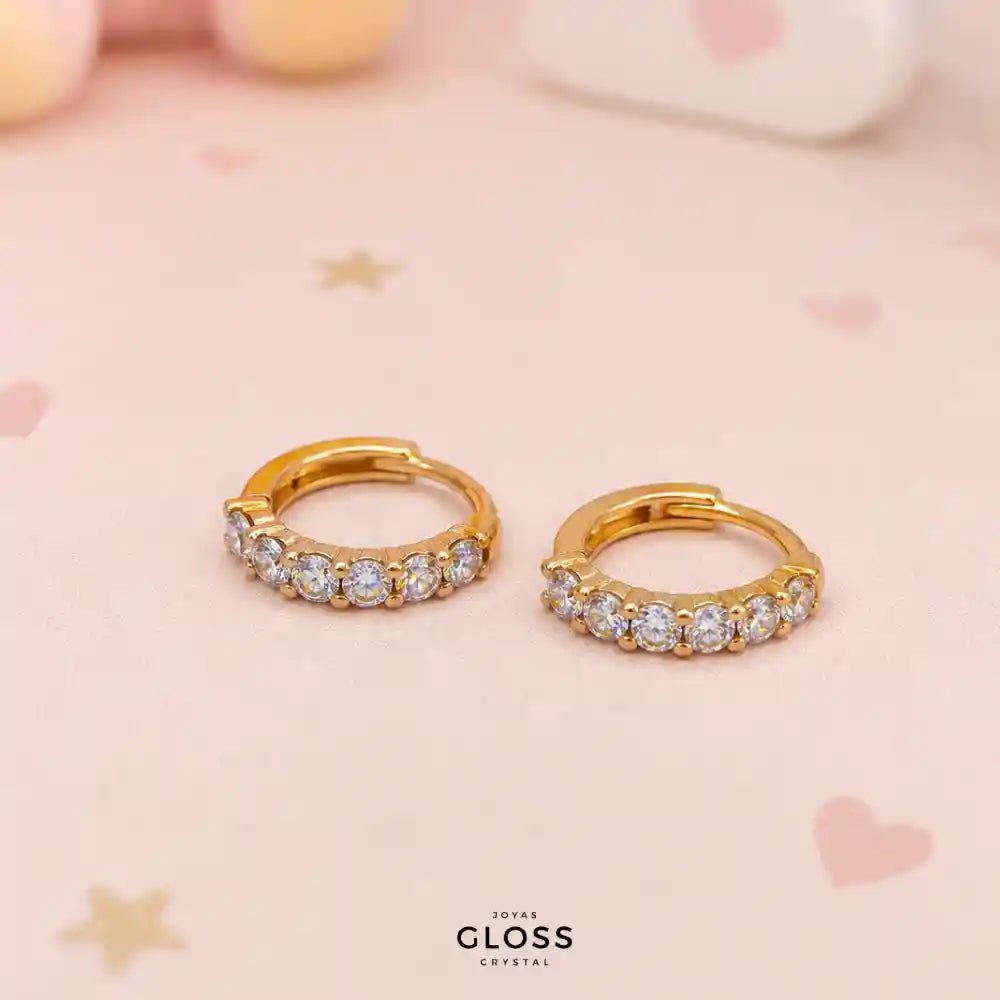 Aros Mini Argolla Cintillo Ignacia Baño de Oro 18k - Joyas Gloss Crystal