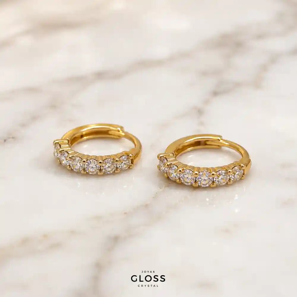 Aros Mini Argolla Cintillo Ignacia Baño de Oro 18k - Joyas Gloss Crystal