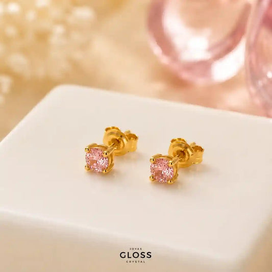 Aros Niña Lucila Rosé Baño de Oro 18k - Joyas Gloss Crystal