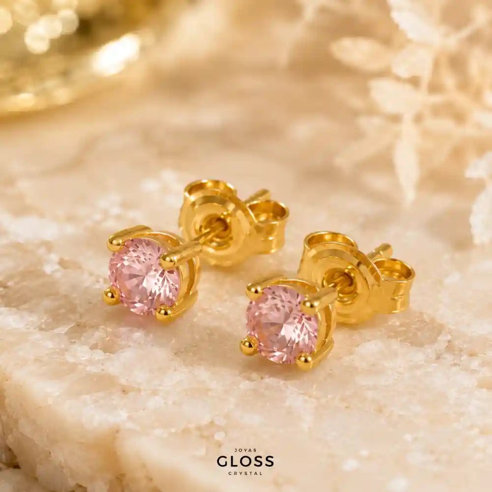 Aros Niña Lucila Rosé Baño de Oro 18k - Joyas Gloss Crystal