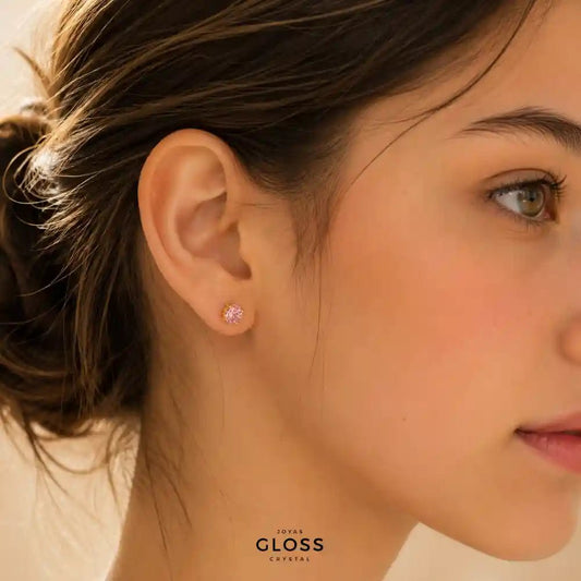 Aros Niña Lucila Rosé Baño de Oro 18k - Joyas Gloss Crystal