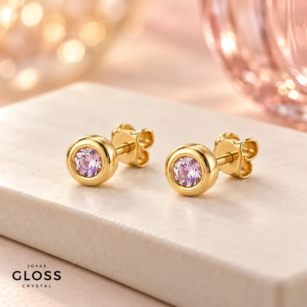 Aros Niña Lucila Rosé Oro 18k - Joyas Gloss Crystal