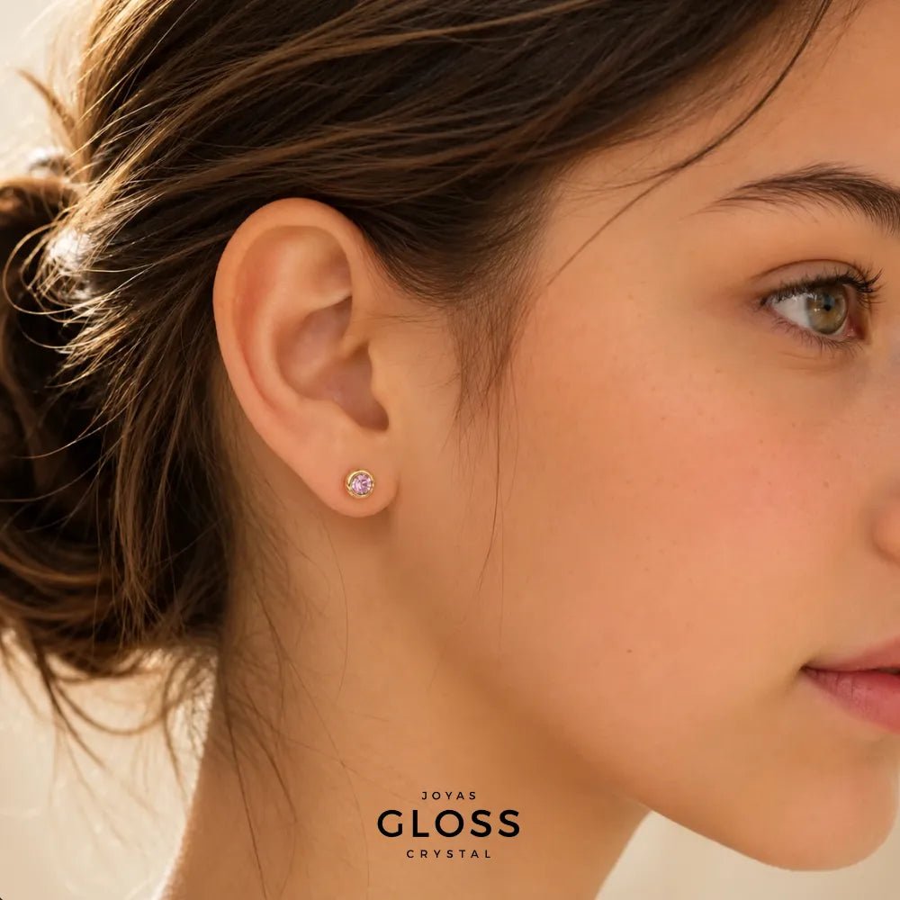 Aros Niña Lucila Rosé Oro 18k - Joyas Gloss Crystal