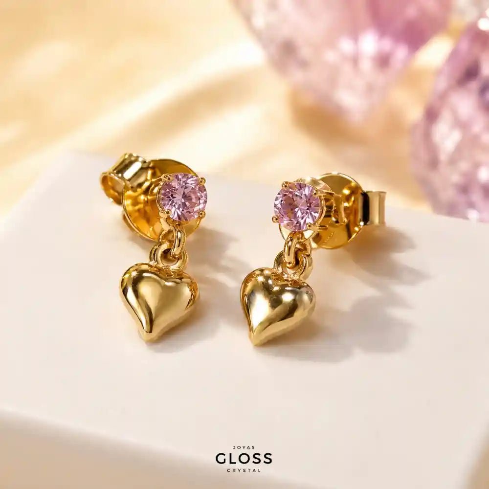 Aros Niña Sweet Heart Baño de Oro 18k - Joyas Gloss Crystal