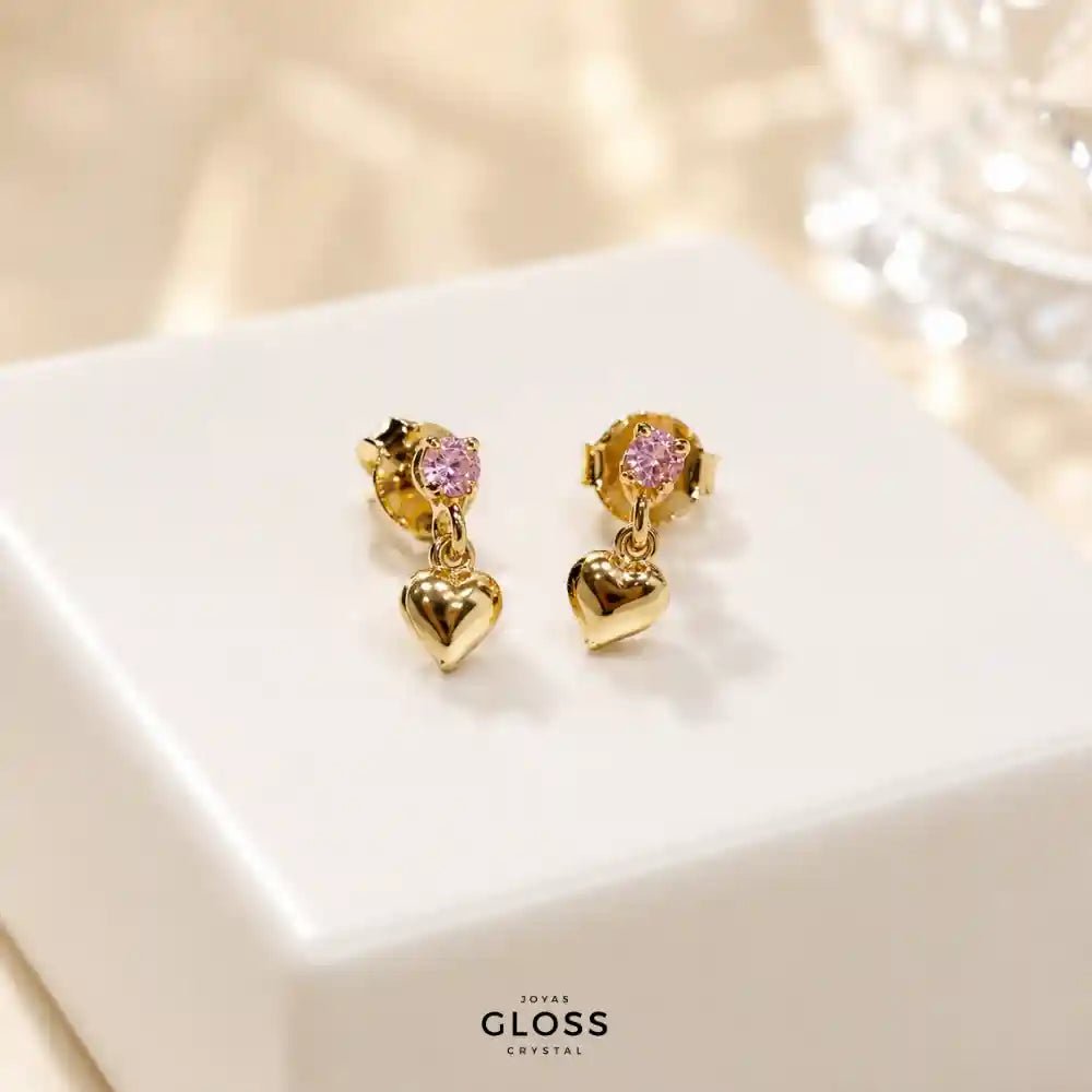 Aros Niña Sweet Heart Baño de Oro 18k - Joyas Gloss Crystal