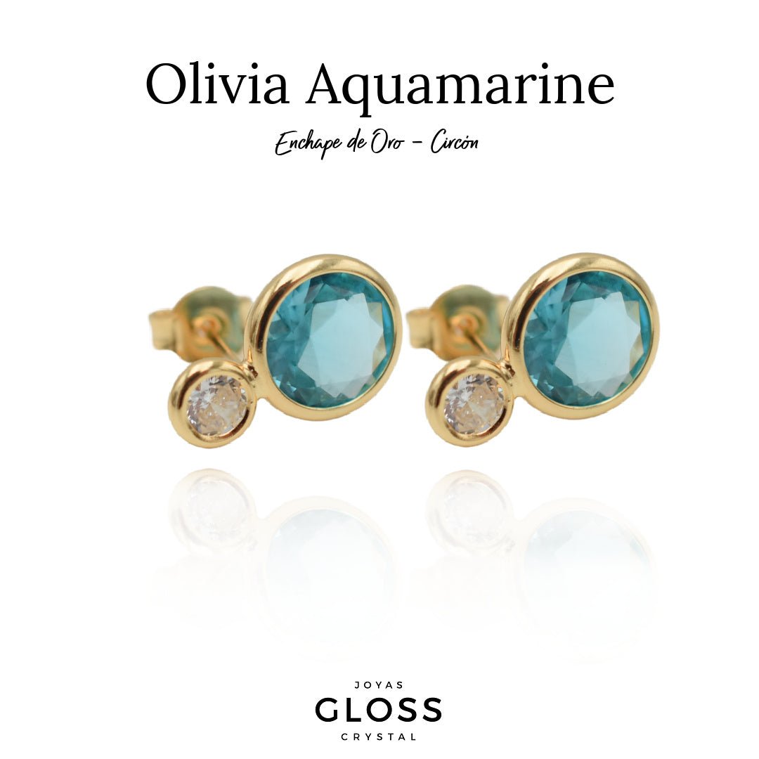 Aros Olivia Aquamarine Oro - Joyas Gloss Crystal