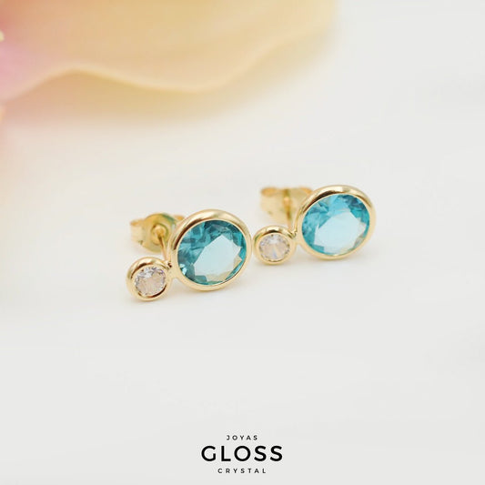 Aros Olivia Aquamarine Oro - Joyas Gloss Crystal