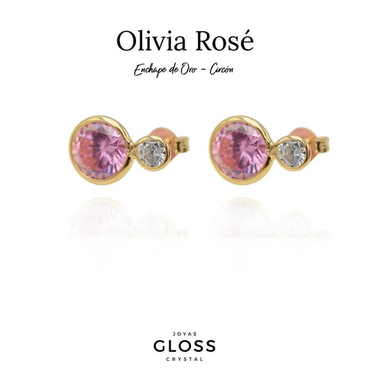 Aros Olivia Rosé Oro - Joyas Gloss Crystal