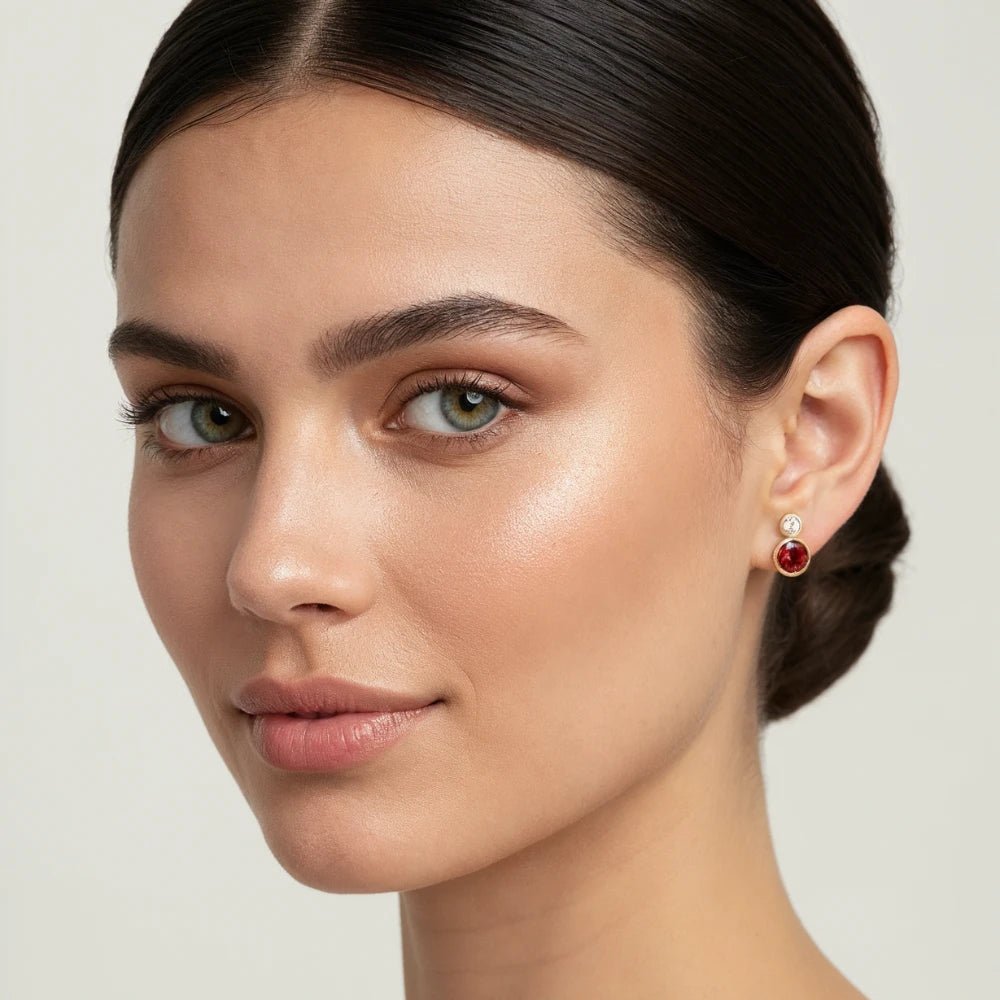 Aros Olivia Rubí Oro - Joyas Gloss Crystal