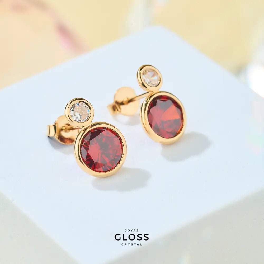 Aros Olivia Rubí Oro - Joyas Gloss Crystal
