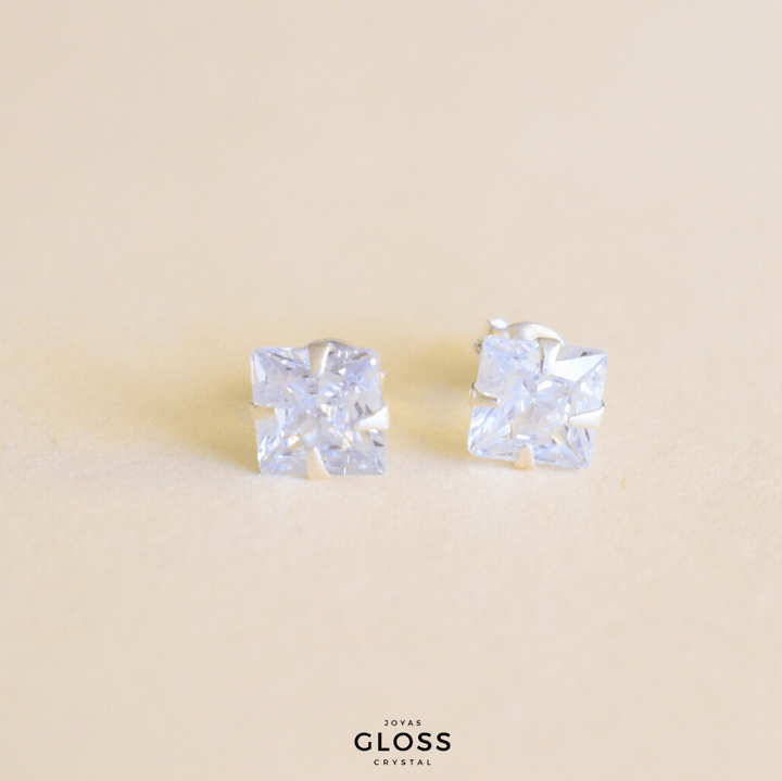 Aros Punto de luz cuadrado 7mm Plata - Joyas Gloss Crystal
