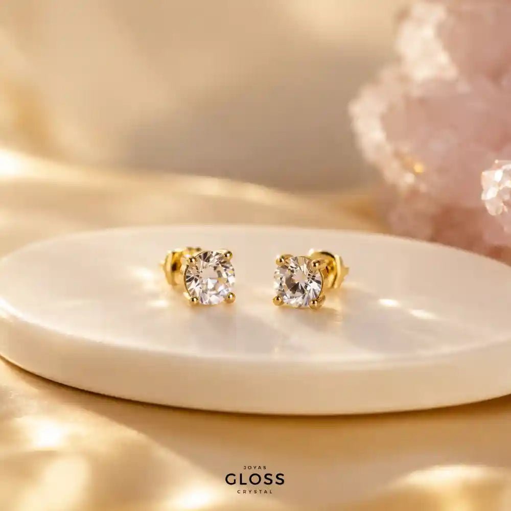 Aros Punto Luz Corona Medium Niña Baño de Oro 18k - Joyas Gloss Crystal