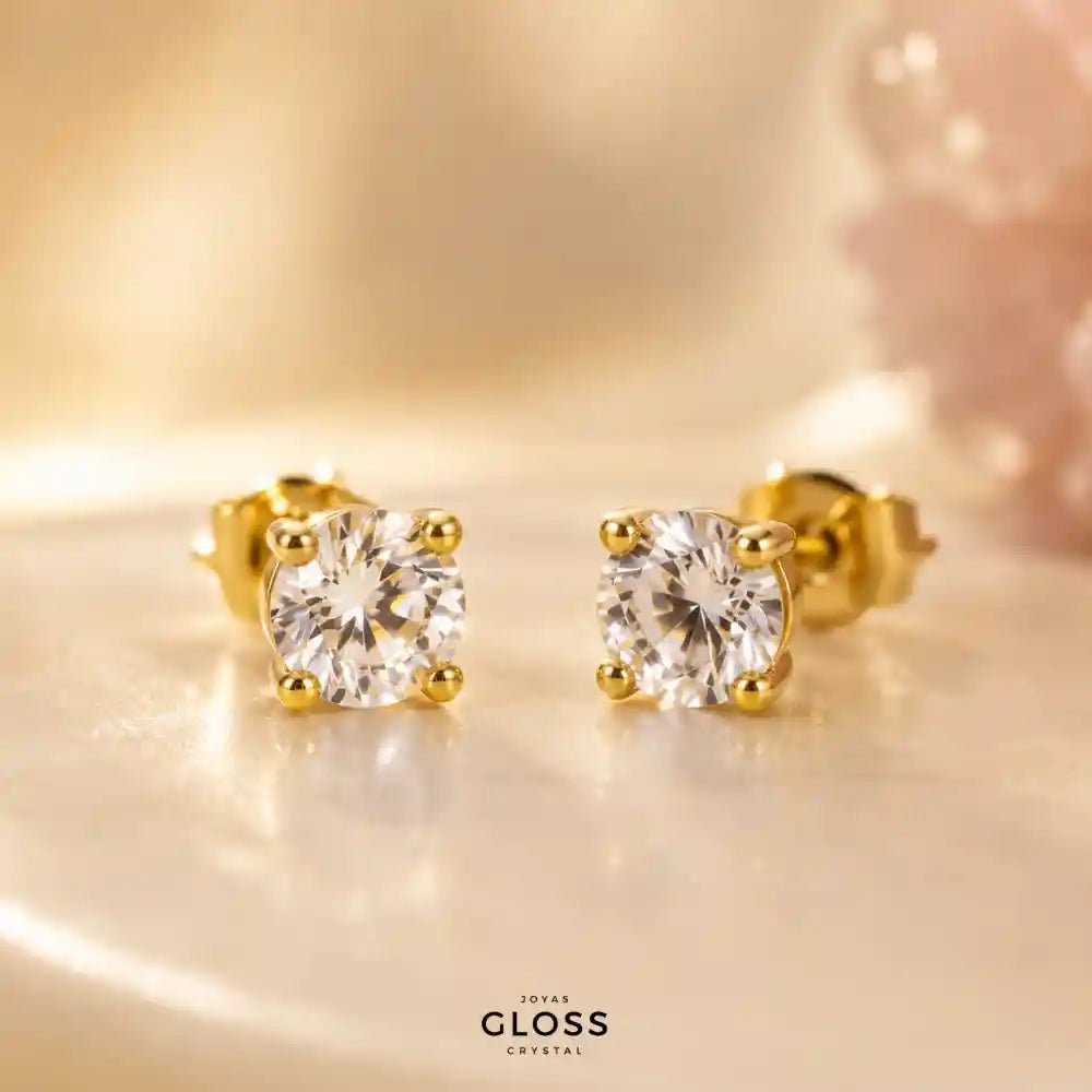 Aros Punto Luz Corona Medium Niña Baño de Oro 18k - Joyas Gloss Crystal