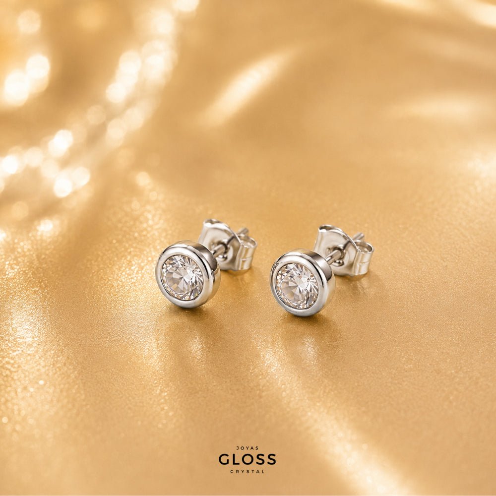 Aros Punto Luz Redondos Planos Mini Plata 925 - Joyas Gloss Crystal