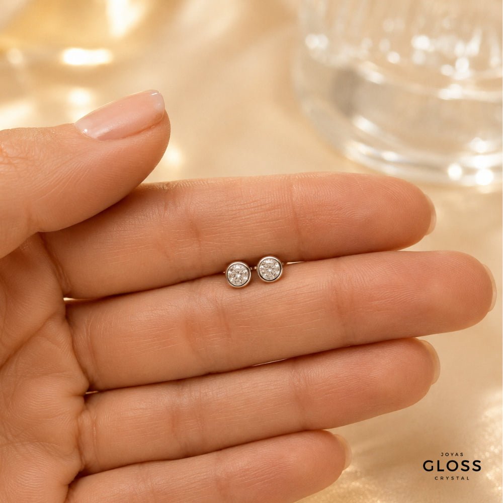 Aros Punto Luz Redondos Planos Mini Plata 925 - Joyas Gloss Crystal