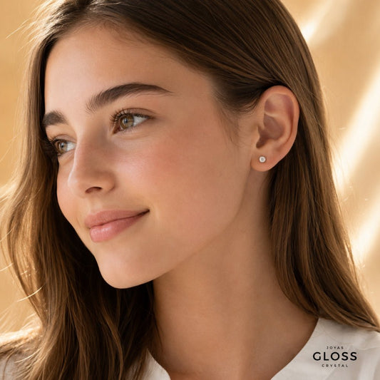 Aros Punto Luz Redondos Planos Mini Plata 925 - Joyas Gloss Crystal