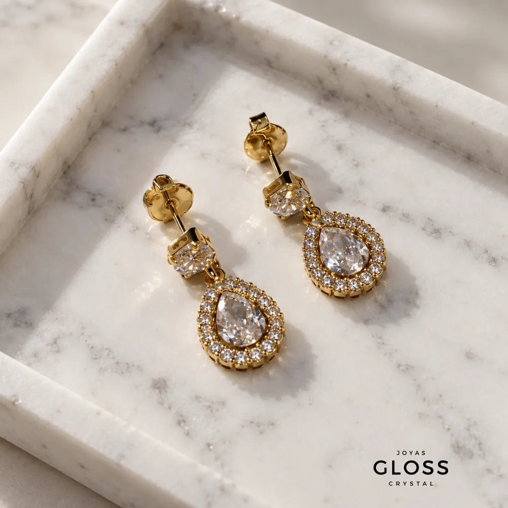 Aros Rosabella Oro 18k - Joyas Gloss Crystal