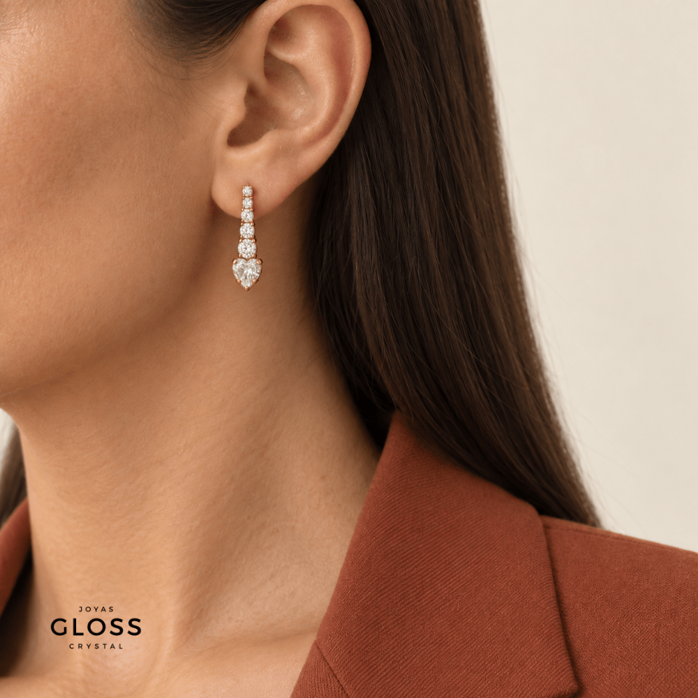 Aros Salina Corazon Oro 18K - Joyas Gloss Crystal