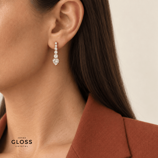 Aros Salina Corazon Oro 18K - Joyas Gloss Crystal