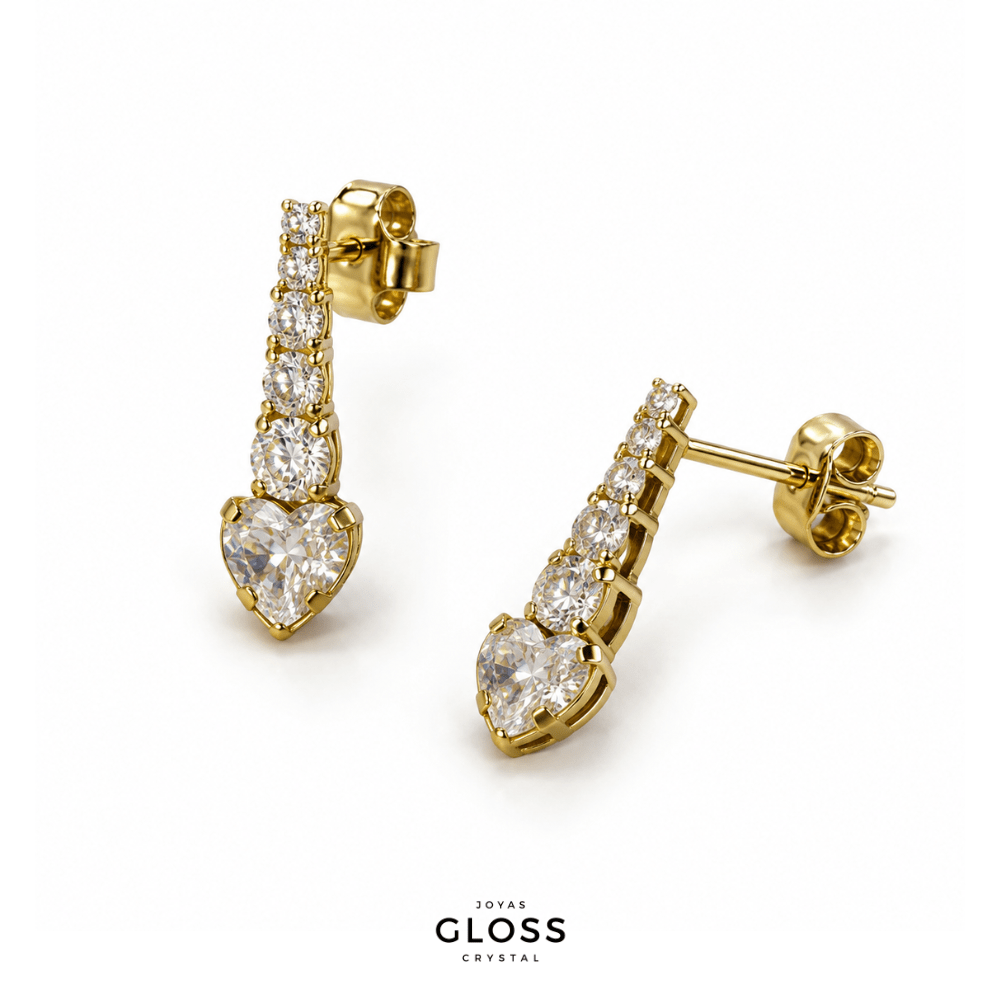Aros Salina Corazon Oro 18K - Joyas Gloss Crystal