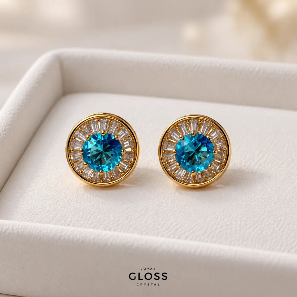 Aros Santorini Aquamarine Oro 18k - Joyas Gloss Crystal