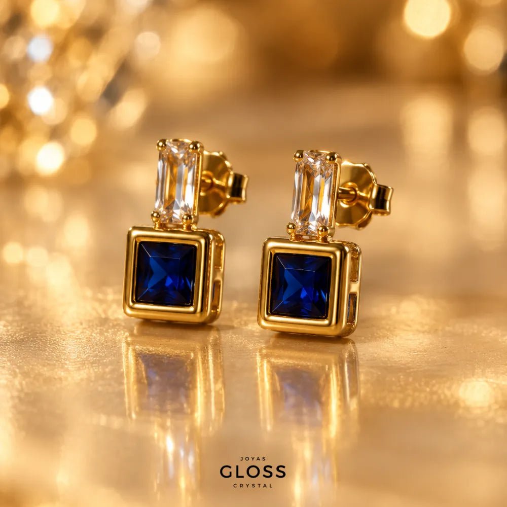 Aros Sorrento Zafiro Oro 18k - Joyas Gloss Crystal