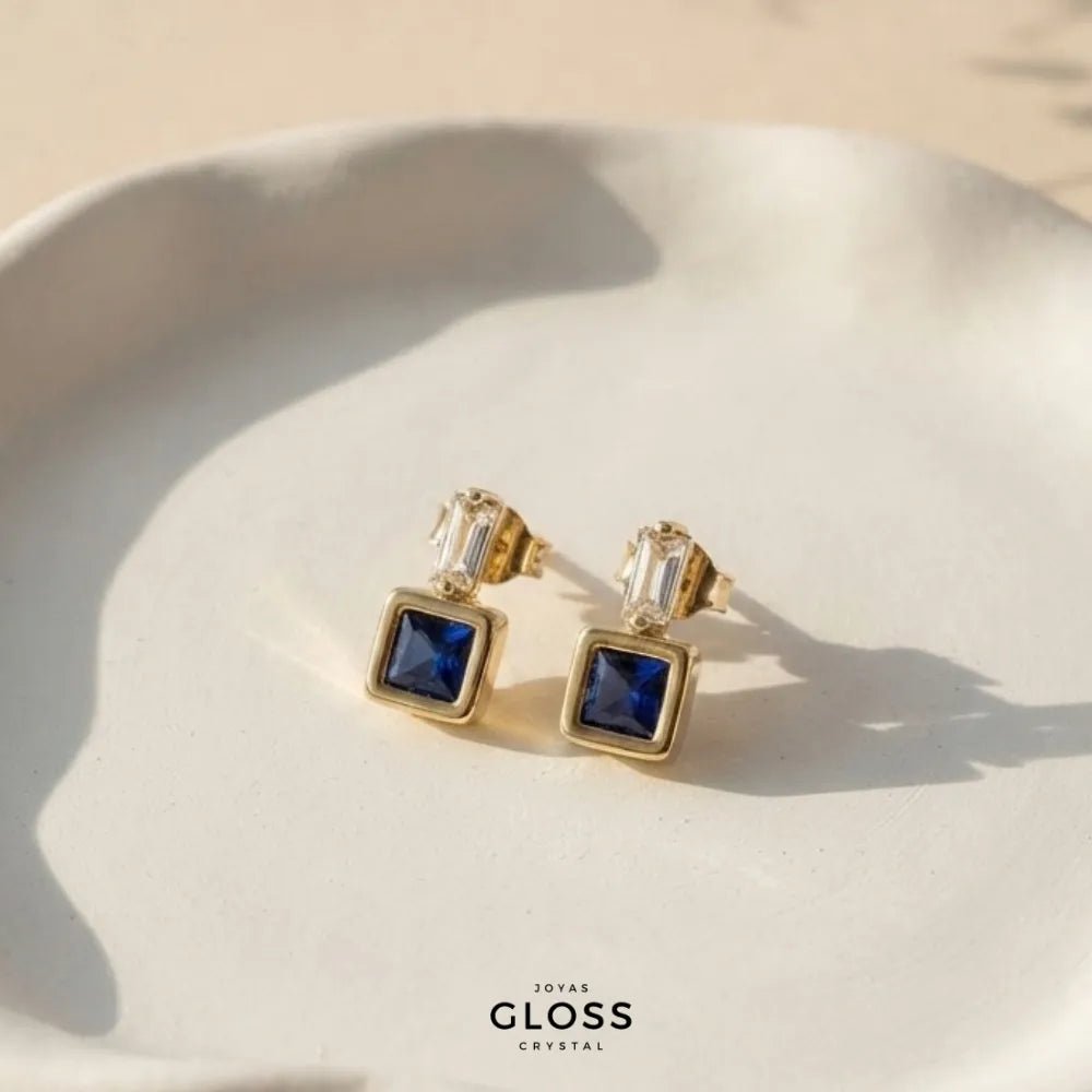 Aros Sorrento Zafiro Oro 18k - Joyas Gloss Crystal