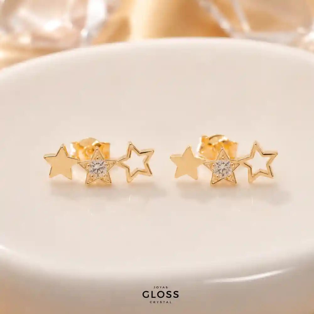 Aros Trepador Astra Enchape Oro 18k - Joyas Gloss Crystal