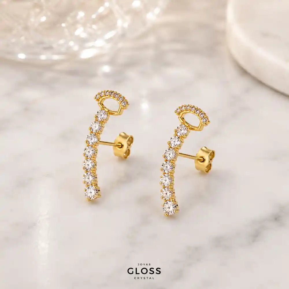 Aros Trepadores Enchape de Oro 18k - Joyas Gloss Crystal