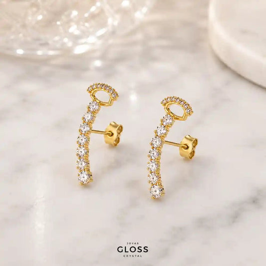 Aros Trepadores Enchape de Oro 18k - Joyas Gloss Crystal