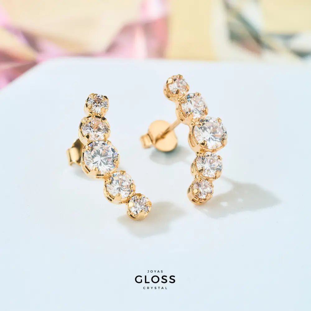 Aros Tridente Baño de Oro 18k - Joyas Gloss Crystal