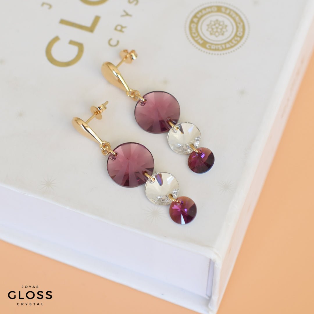 Aros Violeta Oro - Joyas Gloss Crystal