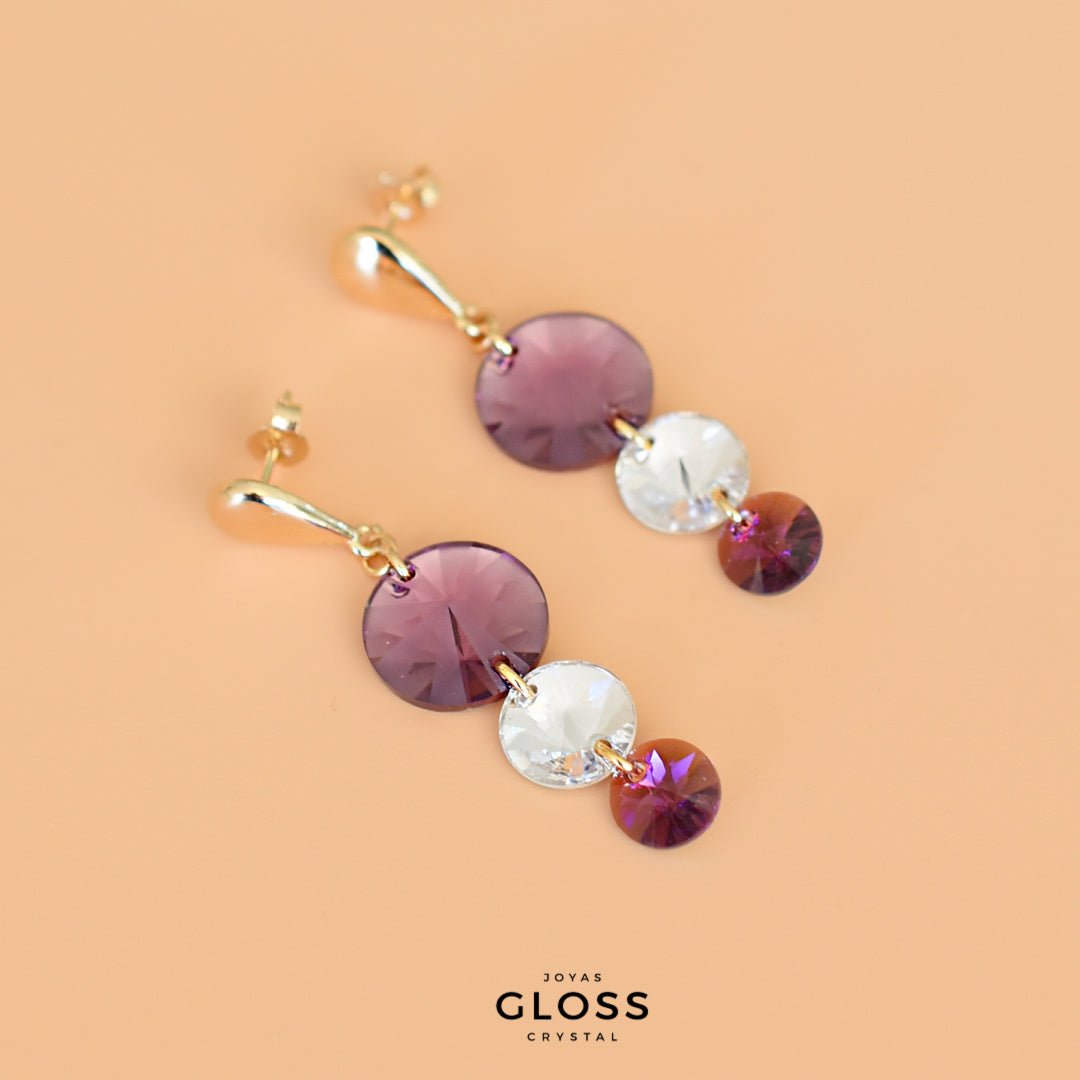 Aros Violeta Oro - Joyas Gloss Crystal