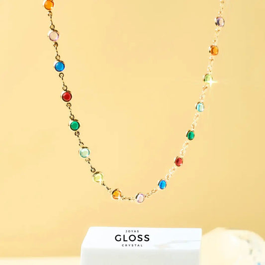 Collar Choker Mil Colores Enchape de Oro 18k - Joyas Gloss Crystal