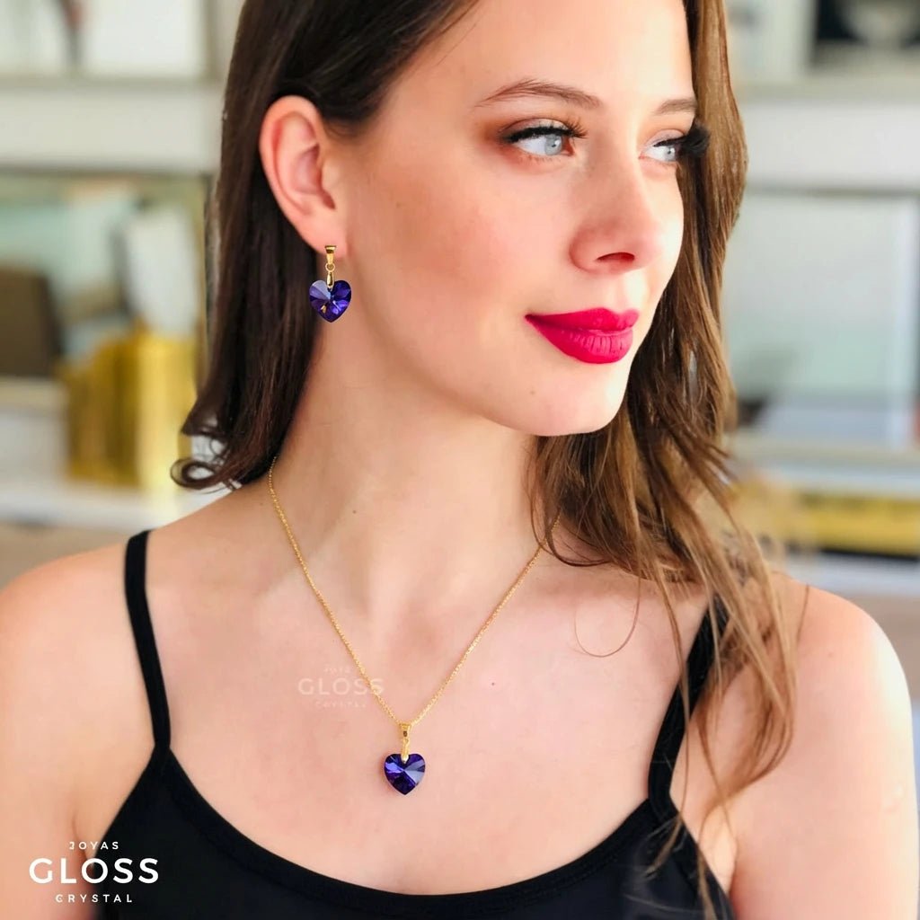 Collar Corazón Titanic Helitrope Baño de Oro - Joyas Gloss Crystal
