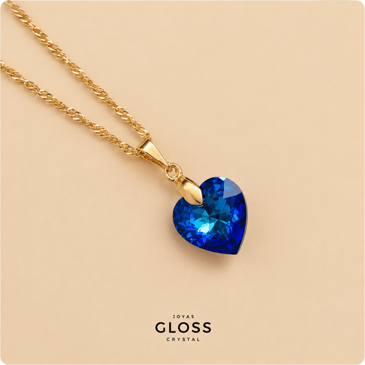 Collar Corazón Titanic Mini Azul Oro 18k - Joyas Gloss Crystal