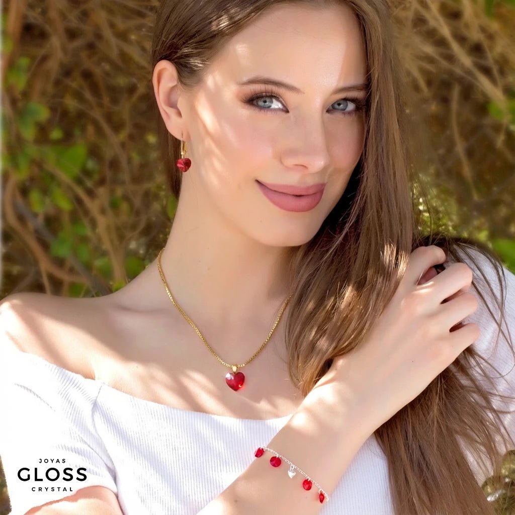 Collar Corazón Titanic Rojo Baño de Oro - Joyas Gloss Crystal