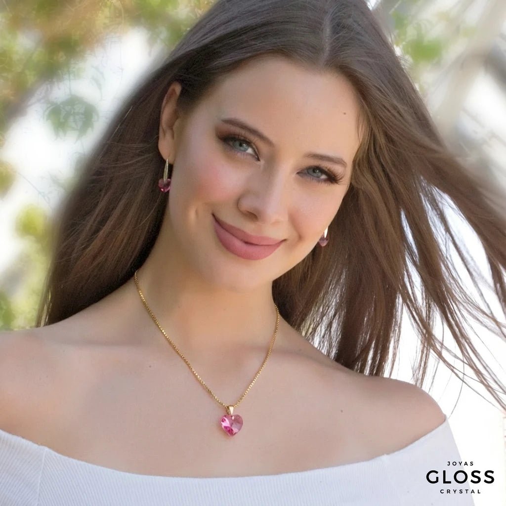 Collar Corazón Titanic Rosé Baño de Oro - Joyas Gloss Crystal