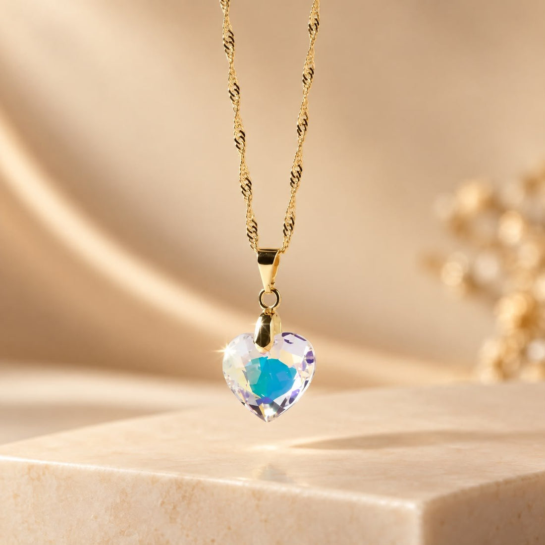 Collar Corazón Titanic Tornasol Baño de Oro - Joyas Gloss Crystal