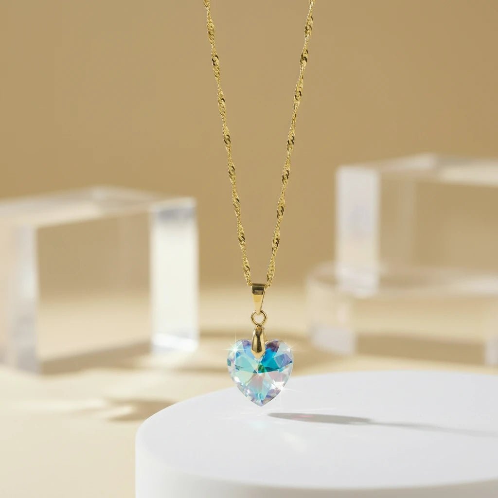 Collar Corazón Titanic Tornasol Baño de Oro - Joyas Gloss Crystal