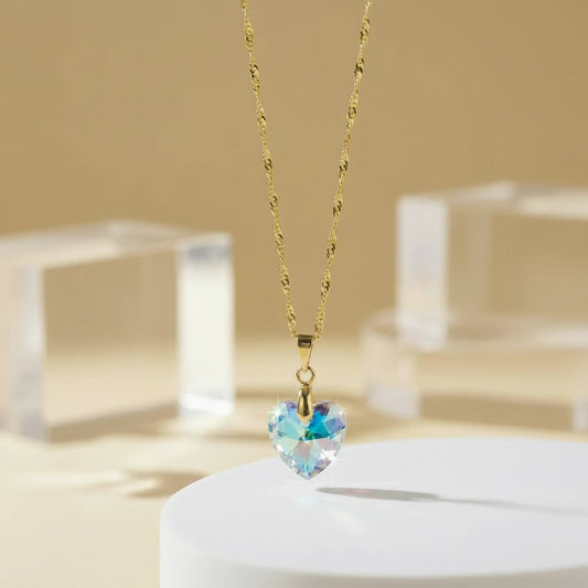 Collar Corazón Titanic Tornasol Baño de Oro - Joyas Gloss Crystal
