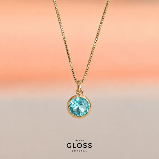 Collar Dalia Aquamarine Punto Luz Oro - Joyas Gloss Crystal